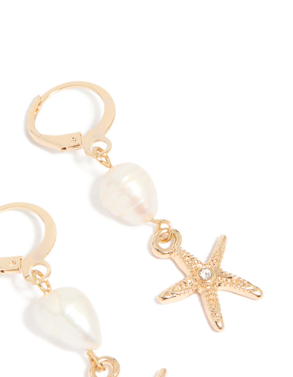 Gold Pearl Starfish Huggie Drop Earrings - Image 4
