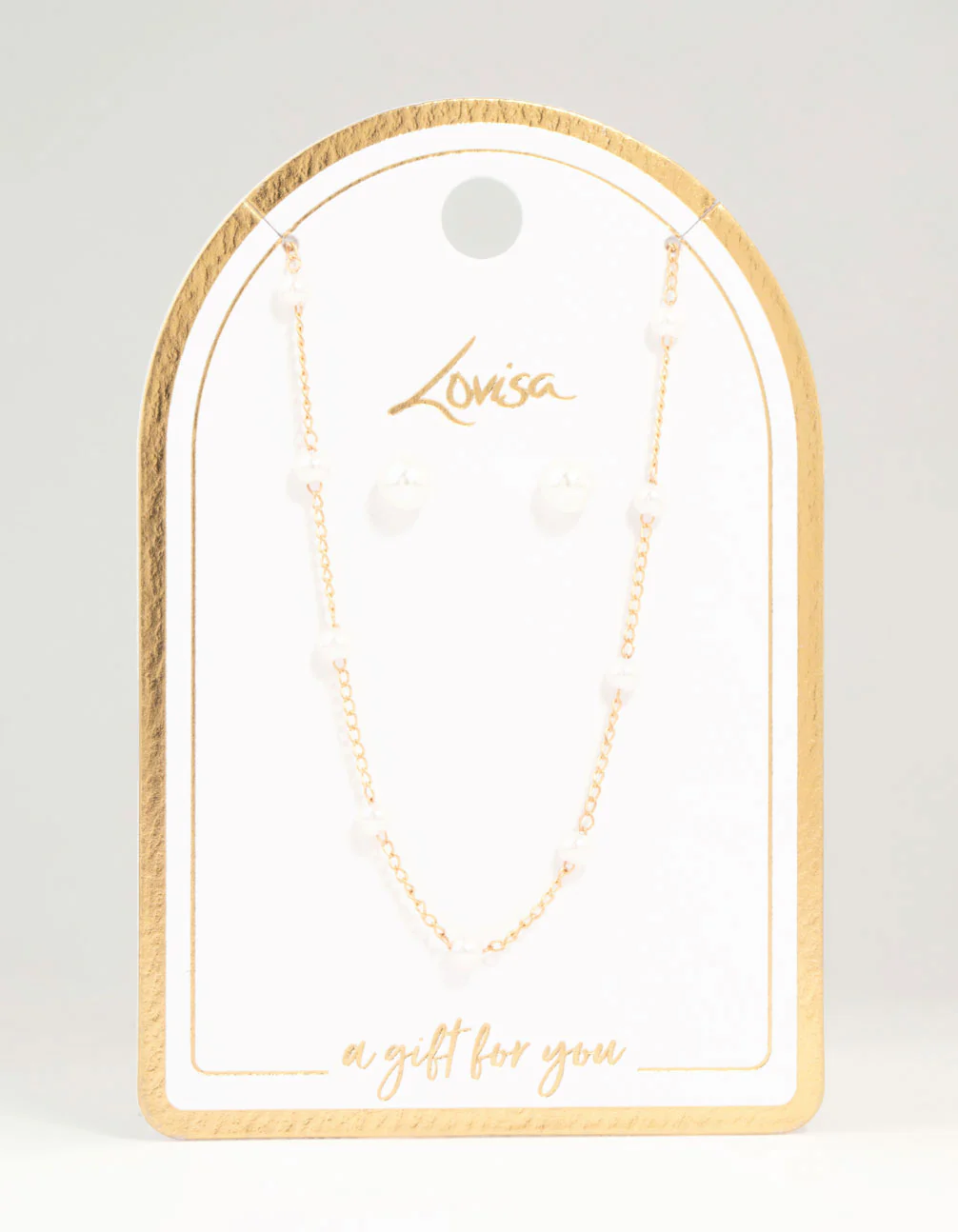 Gold Pearl Station Necklace & Earrings Set - Image 3
