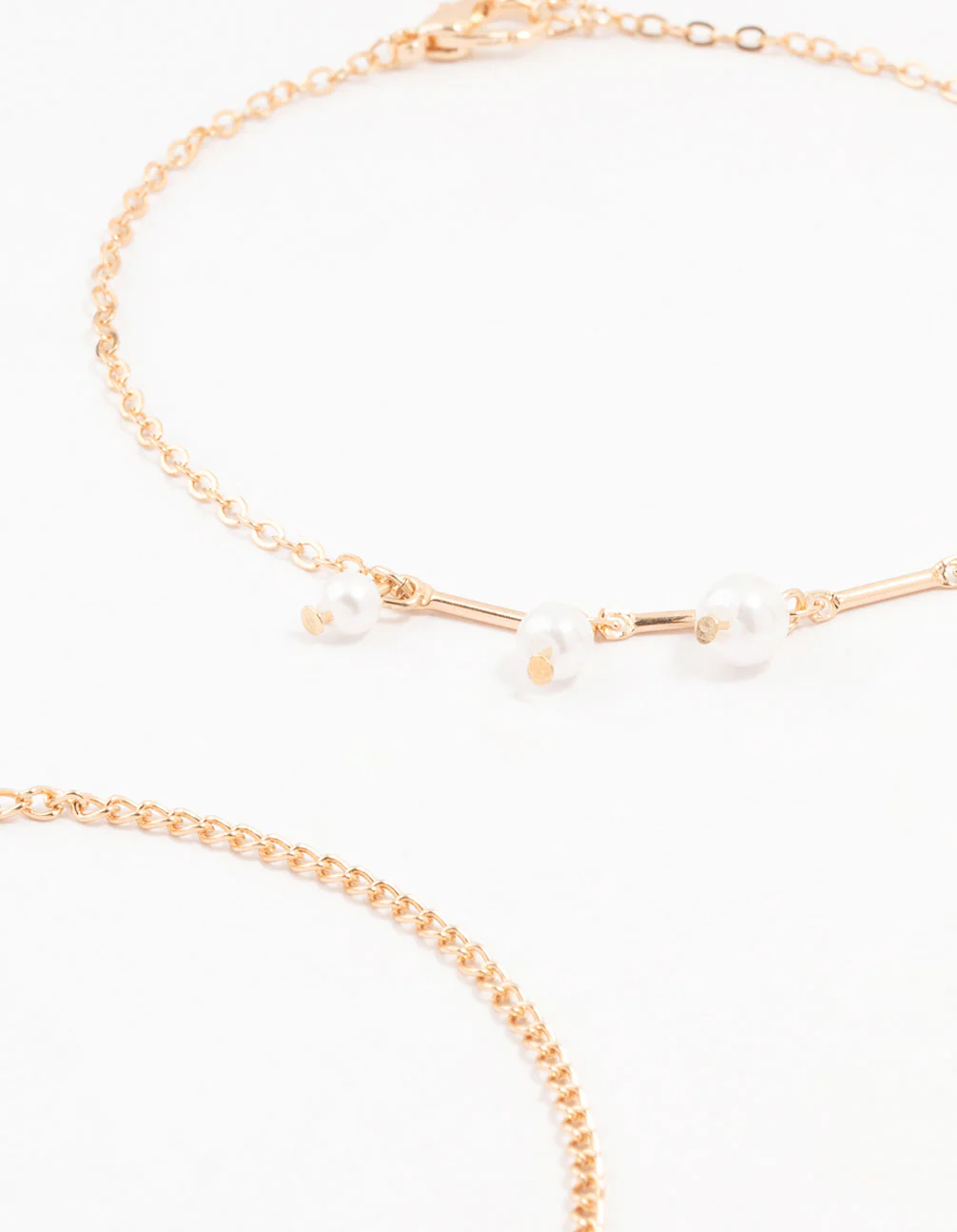 Gold Pearl Stone Drop Anklets 3-Pack - Image 2