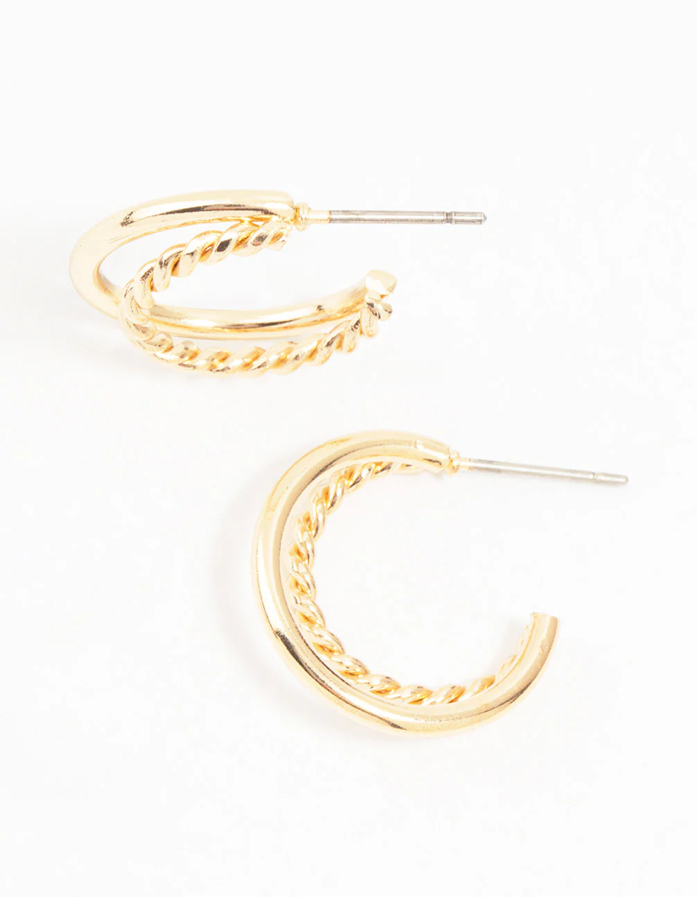 Gold Pearl Studs & Twisted Hoop Earrings 2-Pack - Image 3