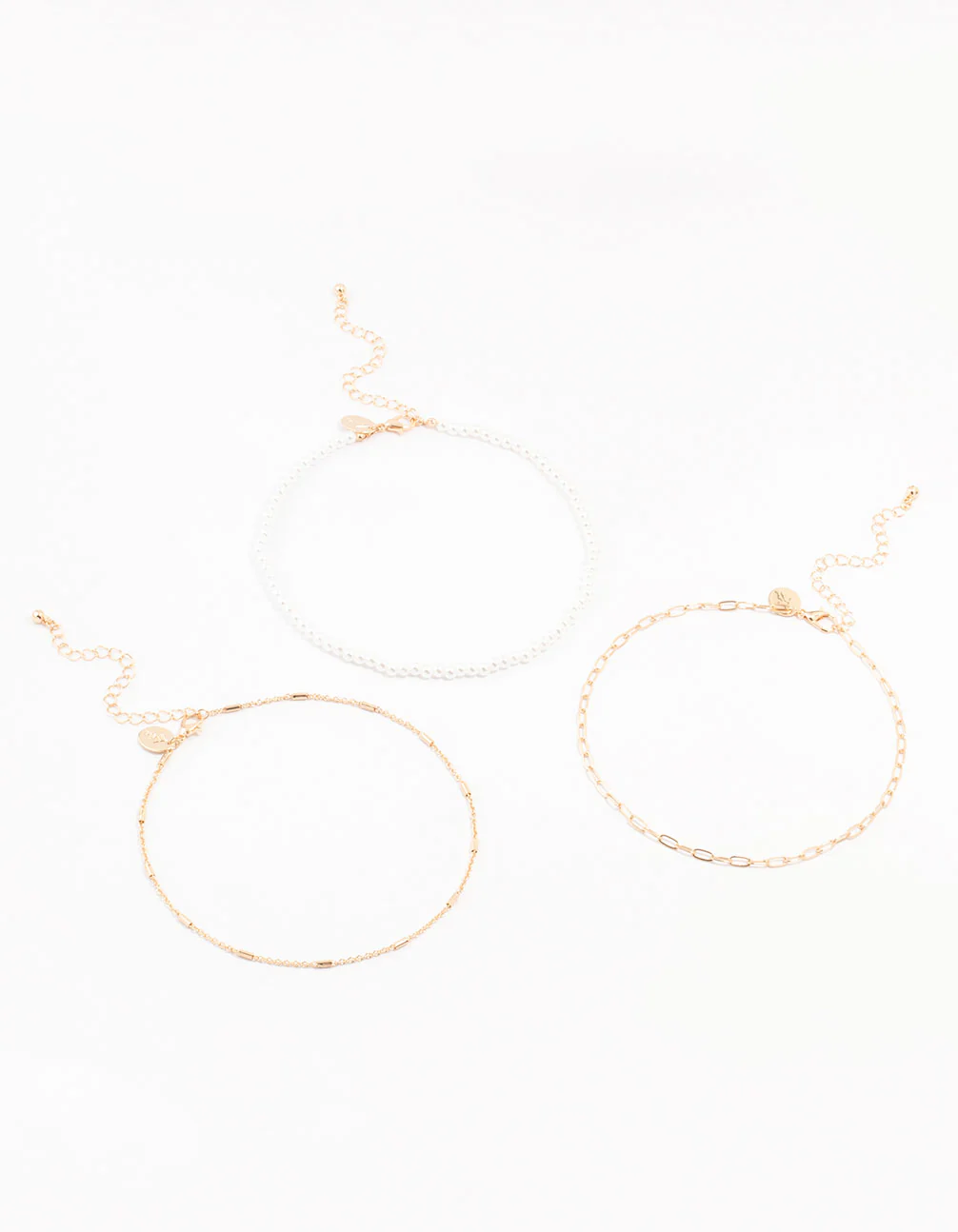 Gold Pearl Tab Chain Chokers 3-Pack