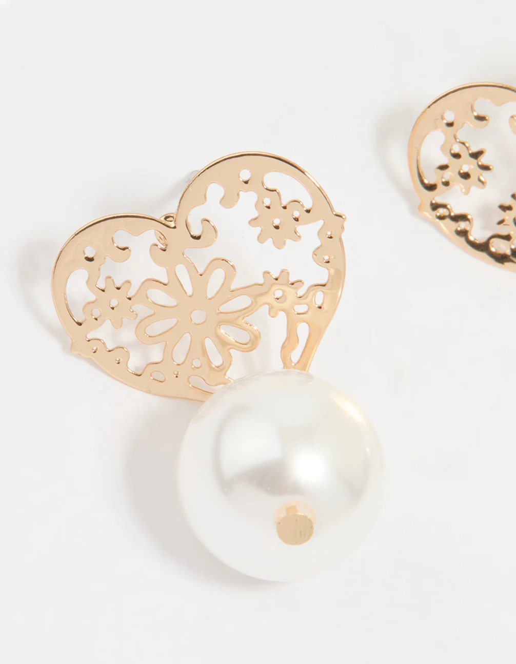 Gold Pearl Textured Heart Drop Earrings - Image 4
