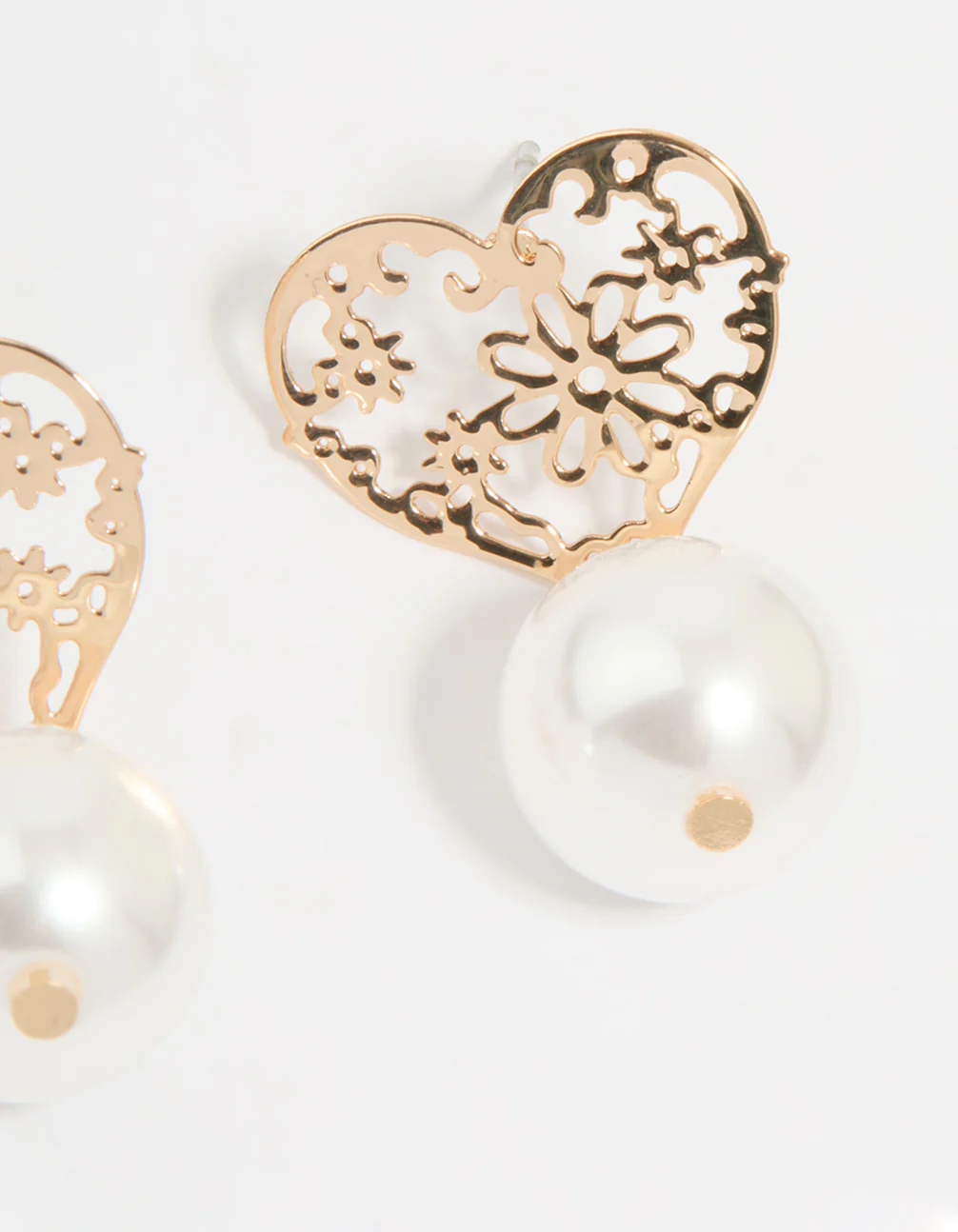 Gold Pearl Textured Heart Drop Earrings - Image 5