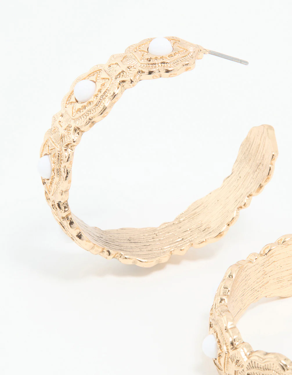Gold Pearl Textured Hoop Earrings - Image 4