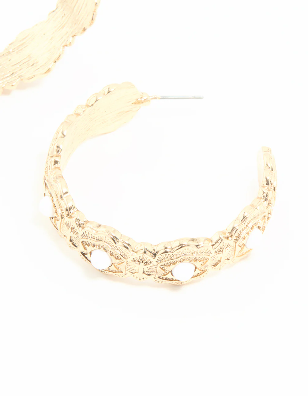 Gold Pearl Textured Hoop Earrings - Image 5