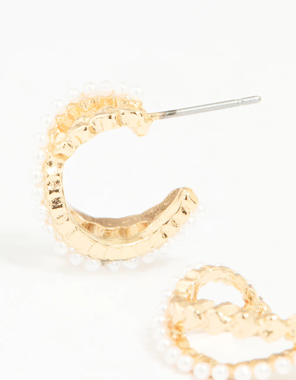 Gold Pearl Twisted Mini Huggie Earrings - Image 4