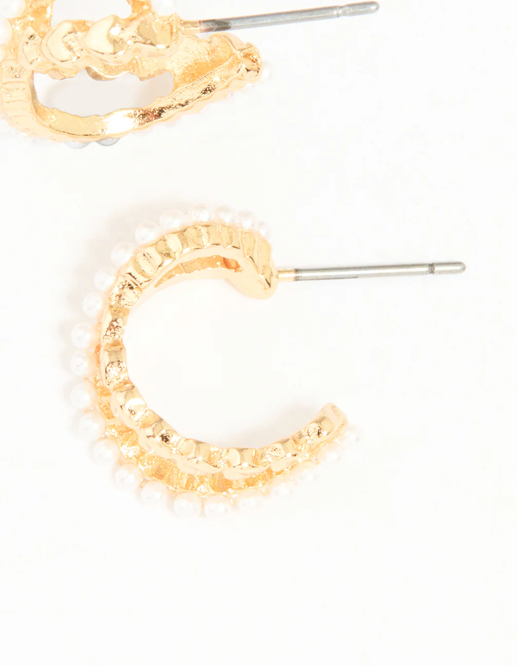 Gold Pearl Twisted Mini Huggie Earrings - Image 5