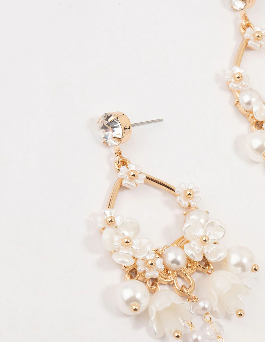 Gold Pearlised Flower Drop Earrings - Image 2