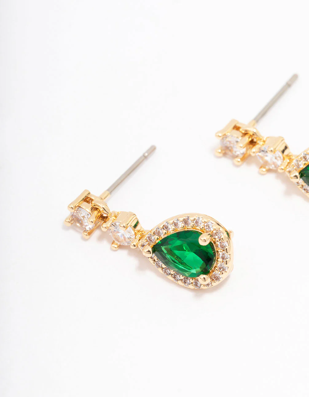 Gold Cubic Zirconia Petite Pear Drop Earrings - Image 2