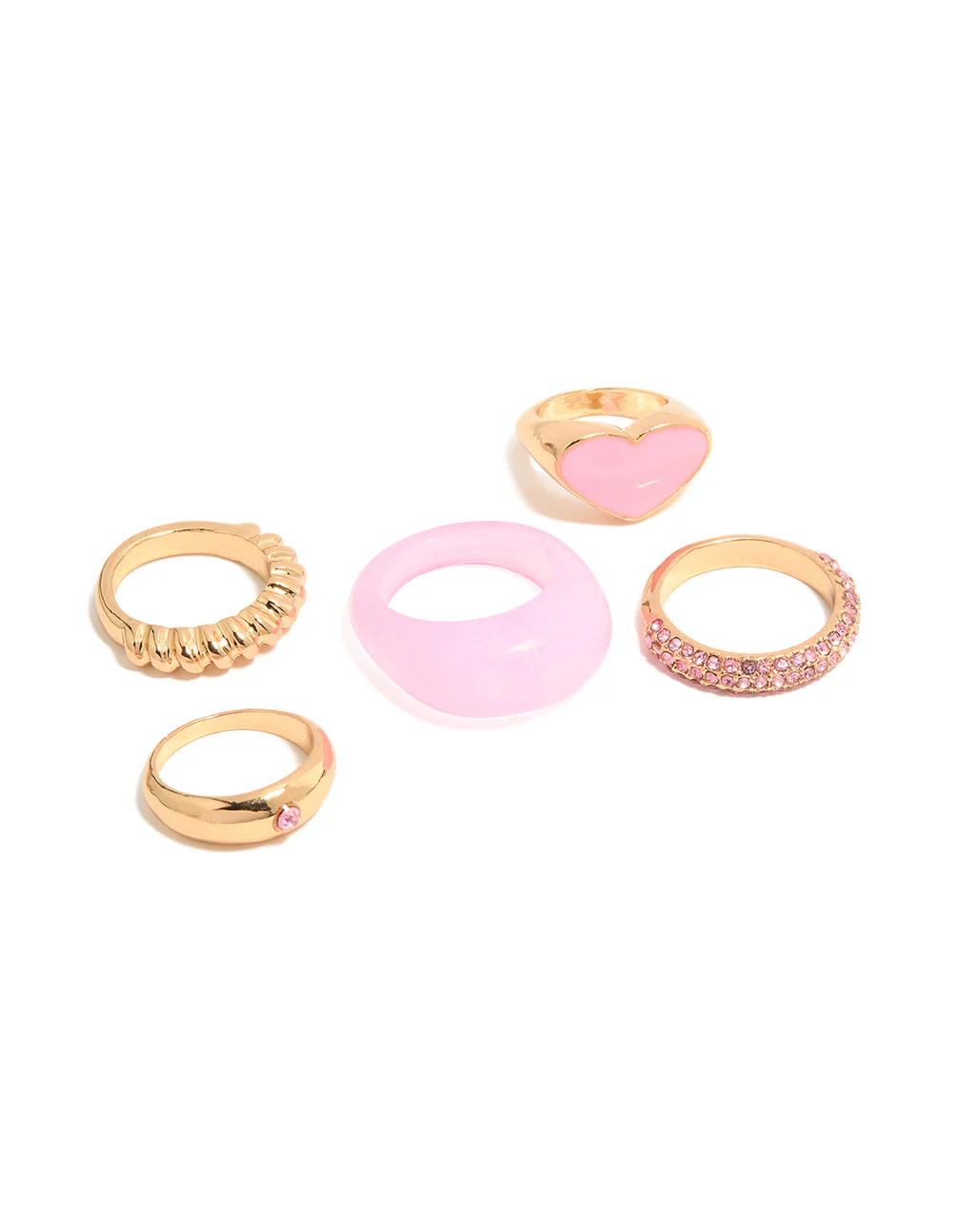 Gold Pink Acrylic & Diamante Rings 5-Pack