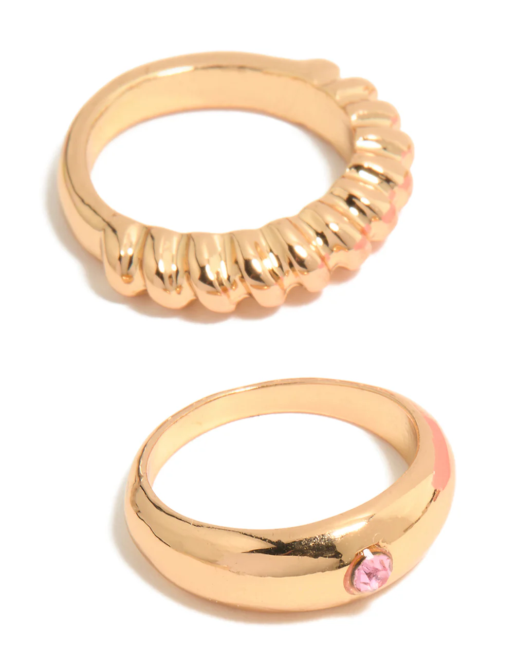 Gold Pink Acrylic & Diamante Rings 5-Pack - Image 2