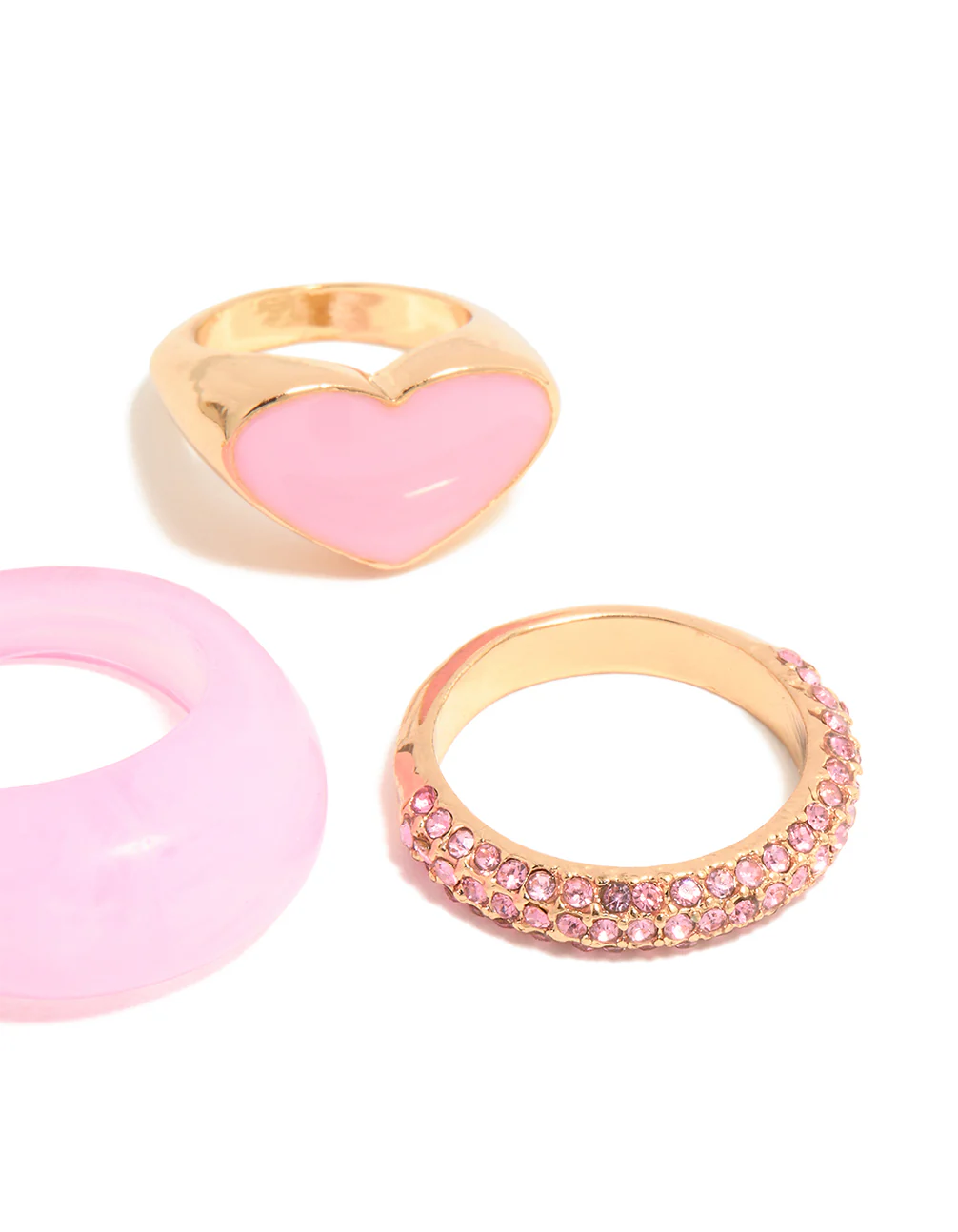 Gold Pink Acrylic & Diamante Rings 5-Pack - Image 3