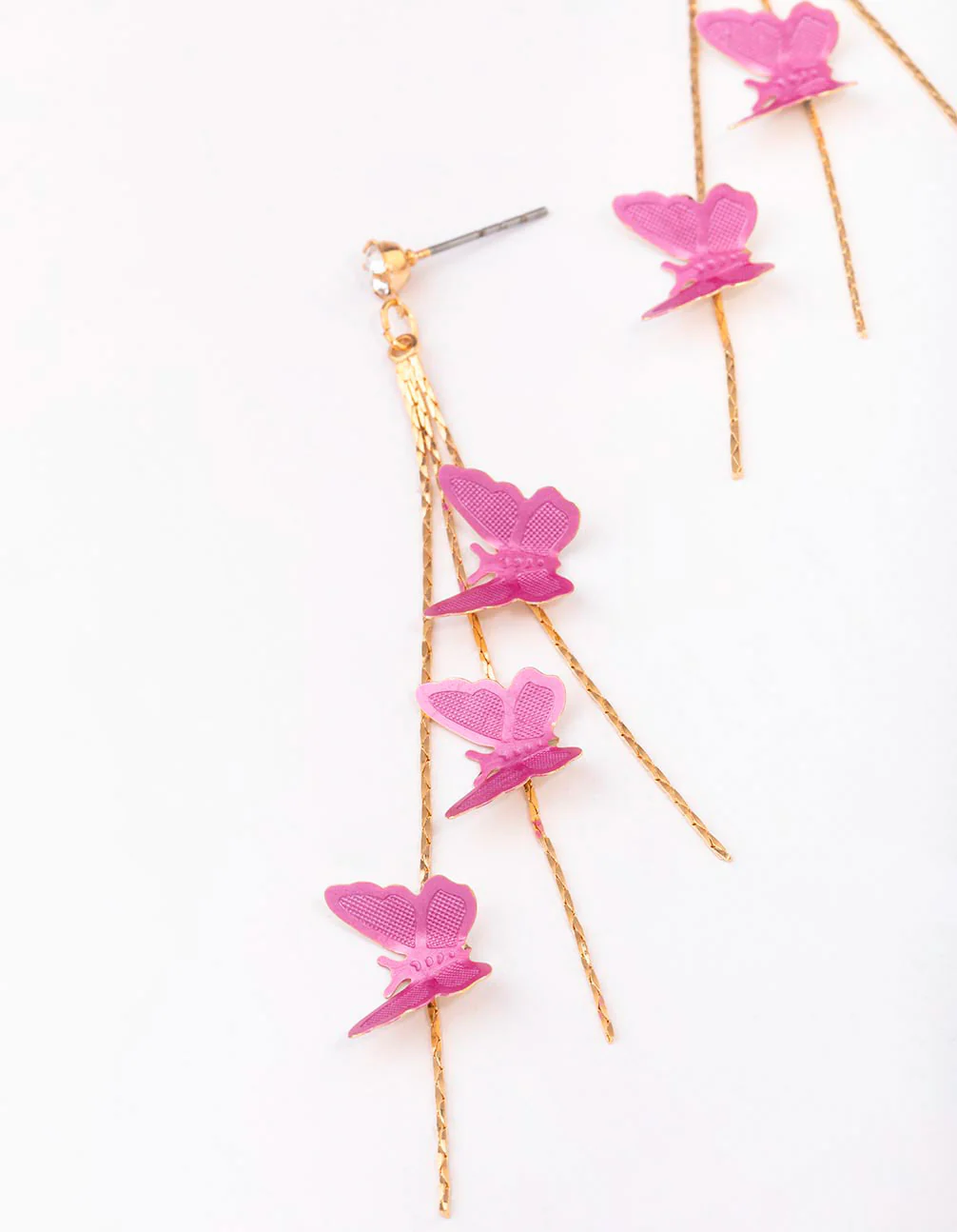 Gold & Pink Butterfly Drop Earrings - Image 2