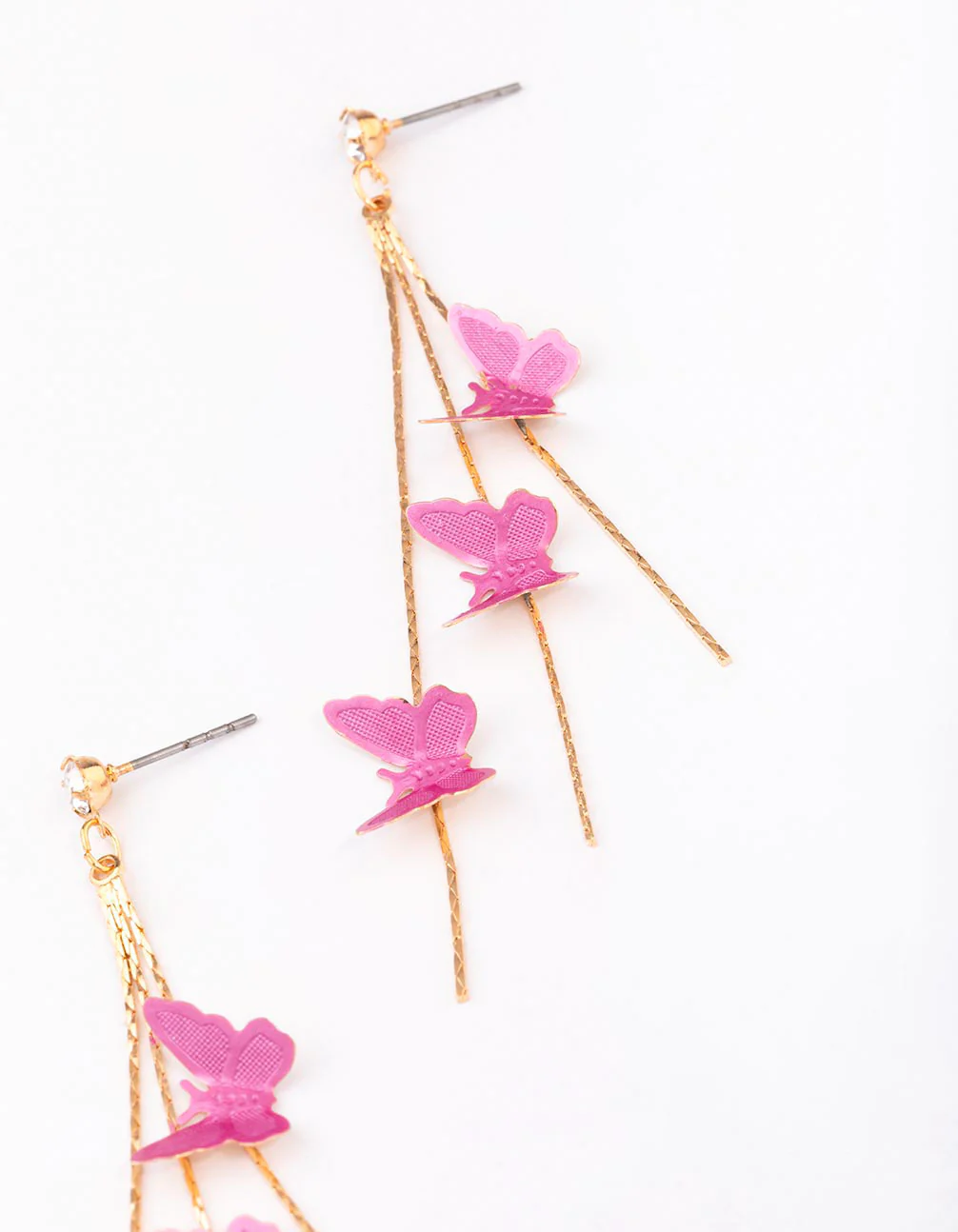 Gold & Pink Butterfly Drop Earrings - Image 3