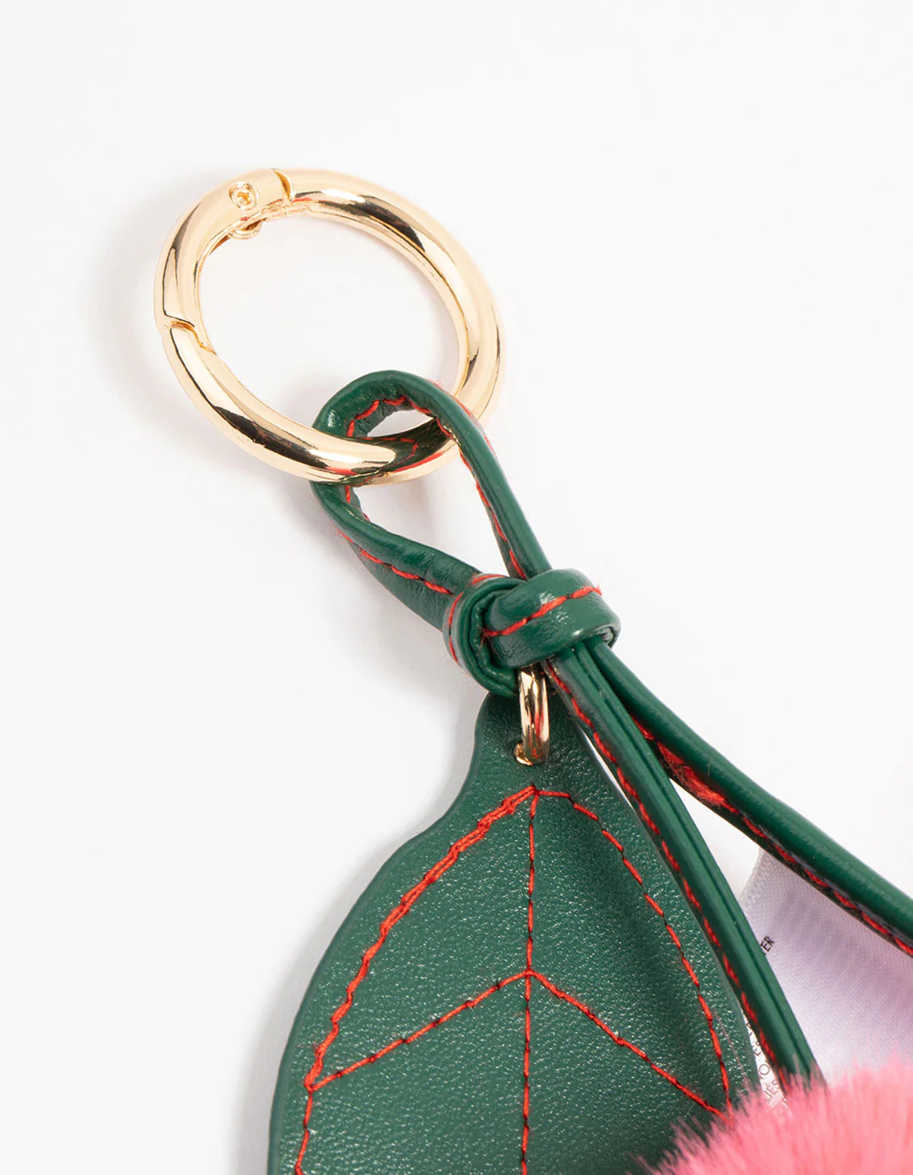 Gold Pink Cherry Fabric Keychain - Image 2
