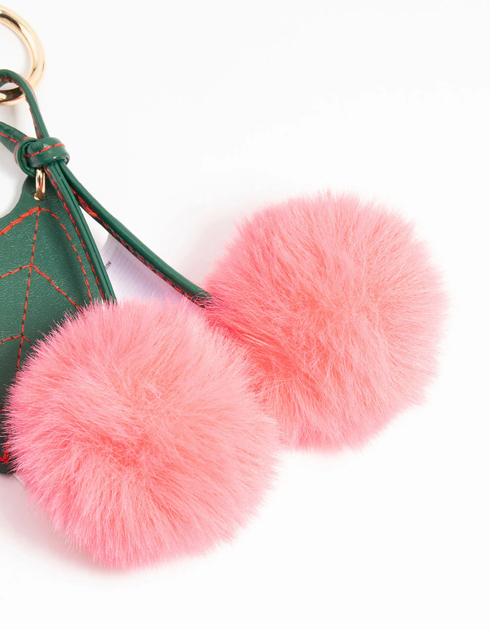 Gold Pink Cherry Fabric Keychain - Image 3
