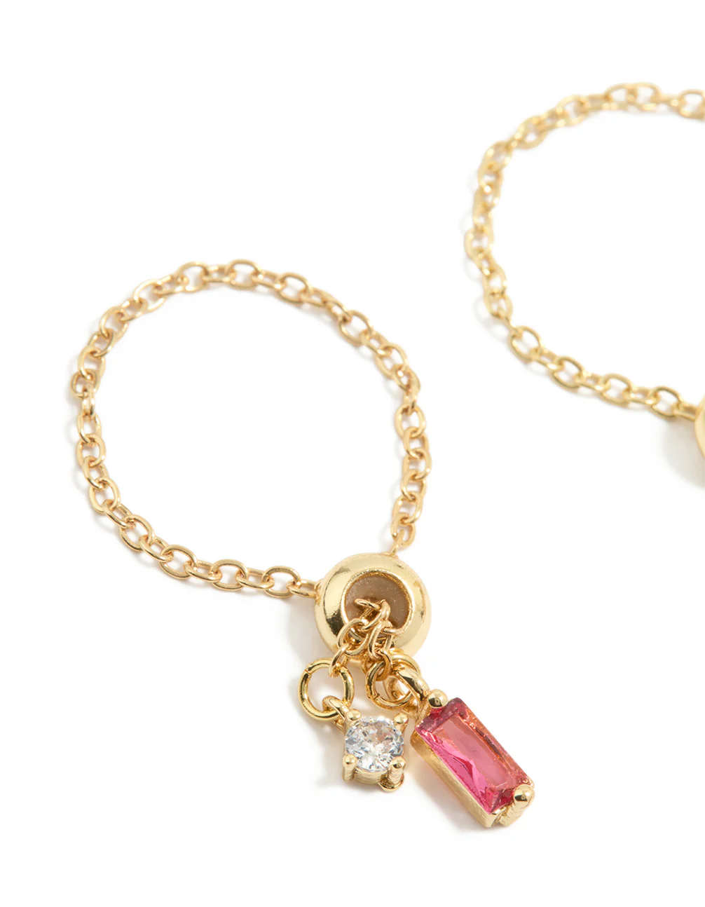 Gold Pink & Clear Cubic Zirconia Adjustable Chain Rings 2-Pack - Image 2