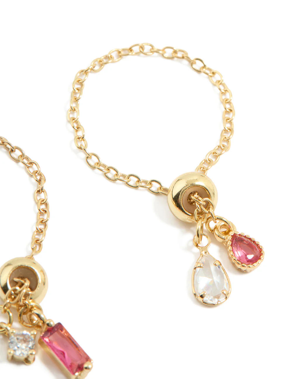 Gold Pink & Clear Cubic Zirconia Adjustable Chain Rings 2-Pack - Image 3