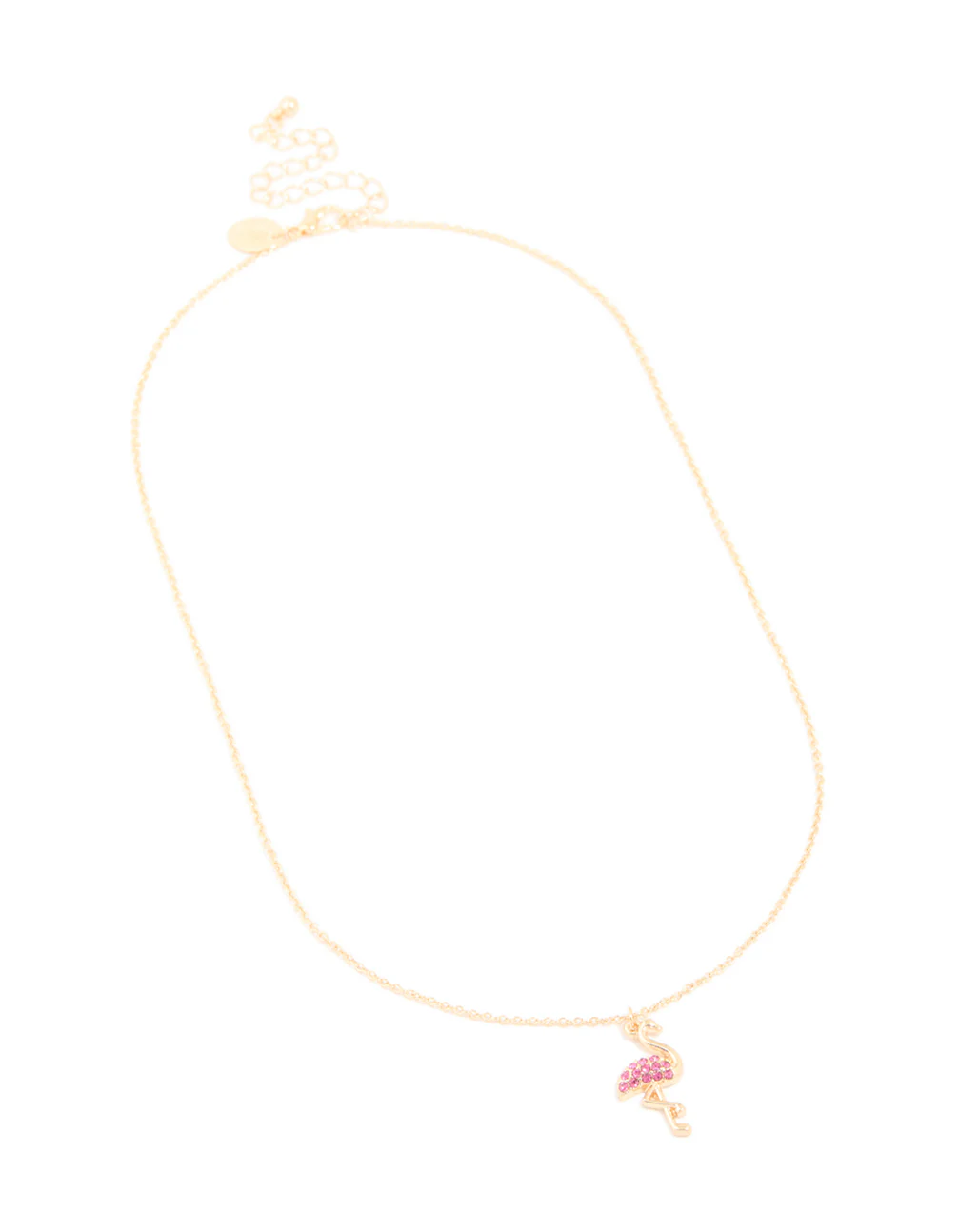 Gold Pink Diamante Flamingo Pendant Necklace - Image 2