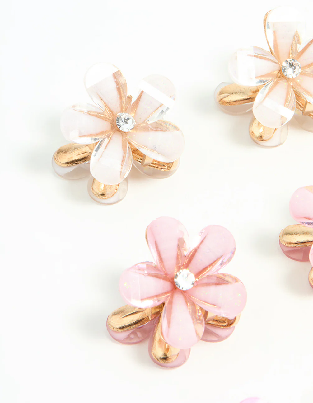 Gold Pink Diamante Mini Flower Claw Clips 6-Pack - Image 2