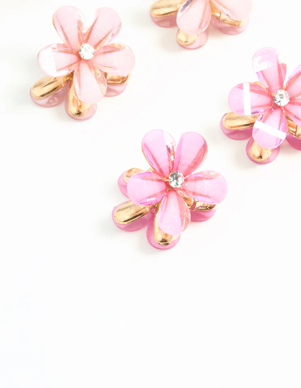 Gold Pink Diamante Mini Flower Claw Clips 6-Pack - Image 3