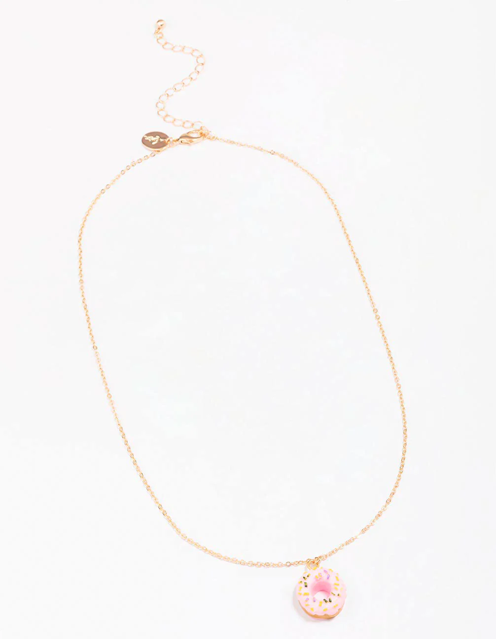 Gold & Pink Doughnut Pendant Necklace - Image 2