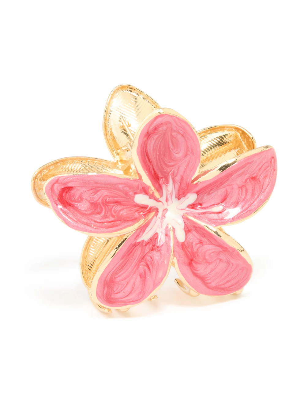 Gold Pink Enamel Frangipani Flower Claw Clip - Image 2