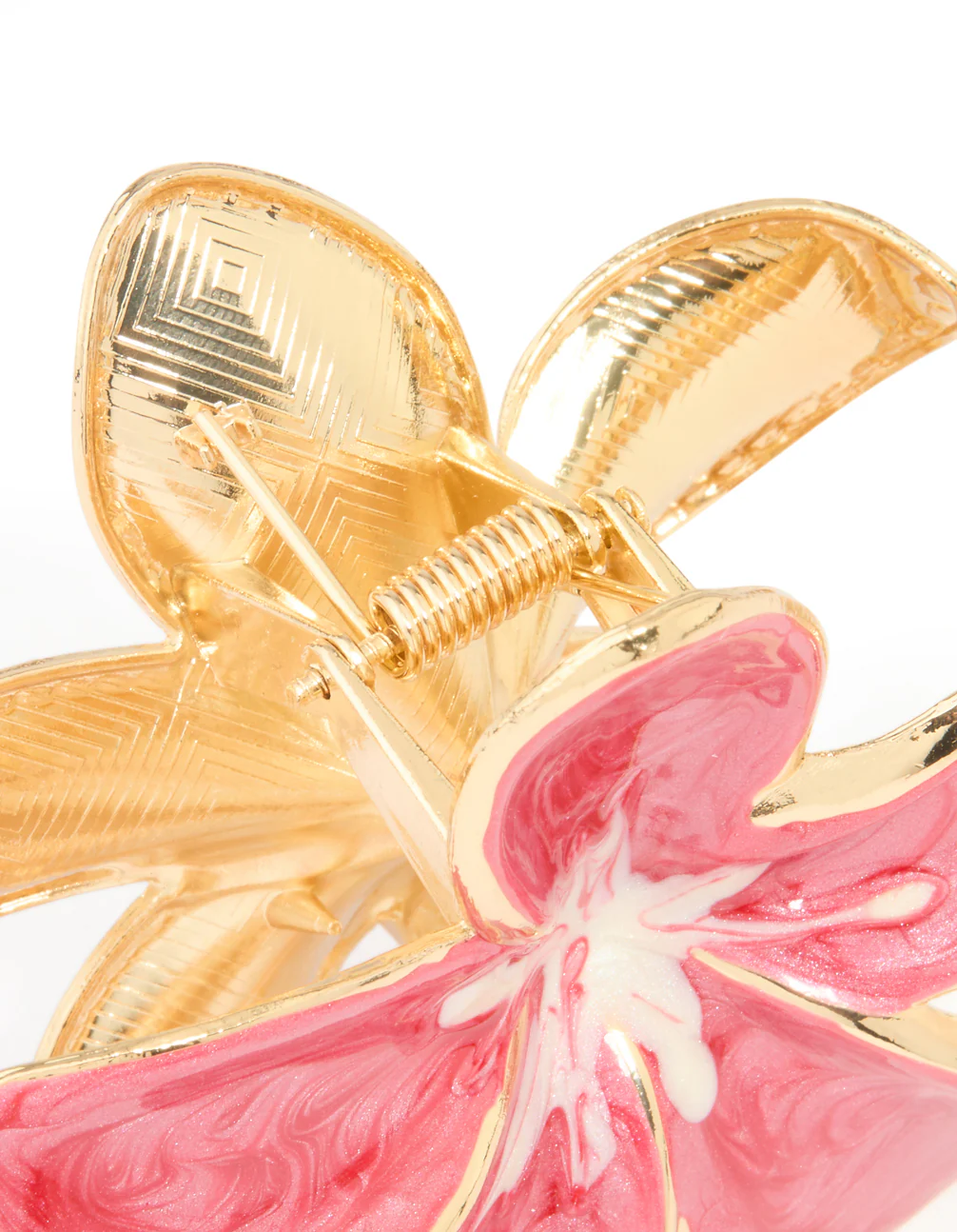 Gold Pink Enamel Frangipani Flower Claw Clip - Image 3
