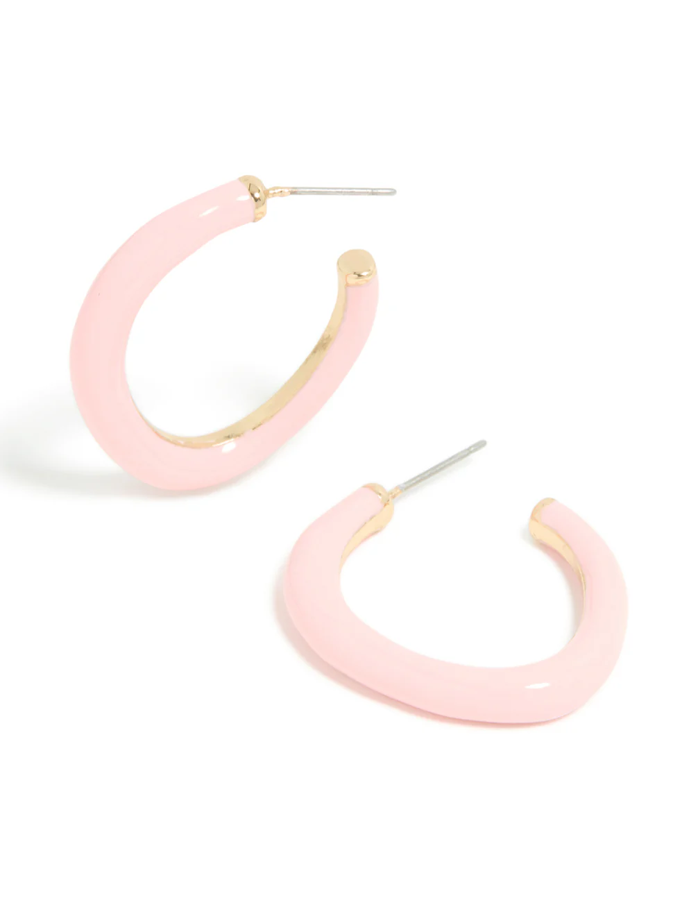 Gold Pink Enamel Irregular Hoop Earrings - Image 2