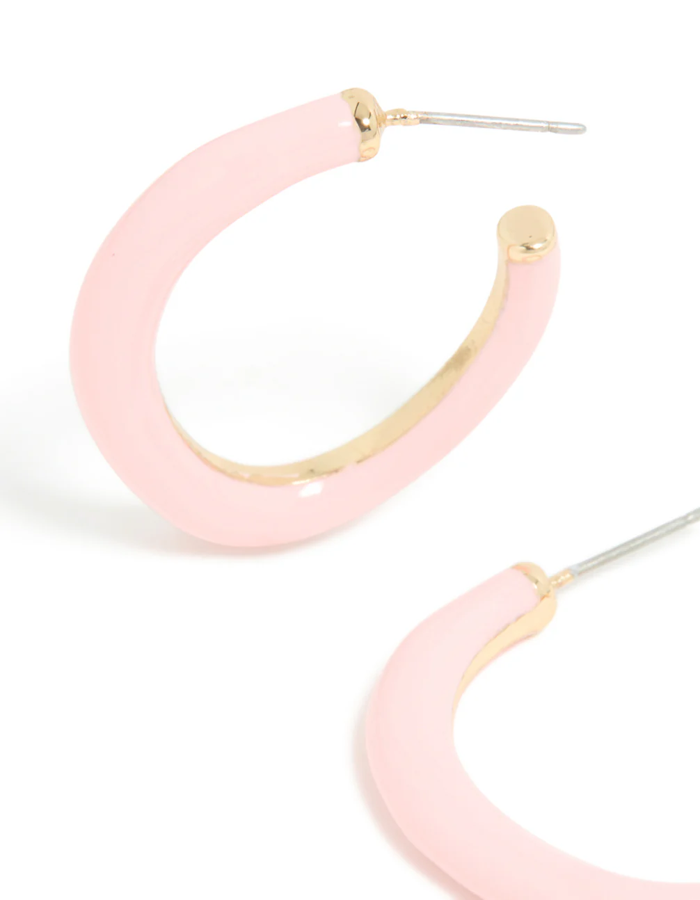 Gold Pink Enamel Irregular Hoop Earrings - Image 4