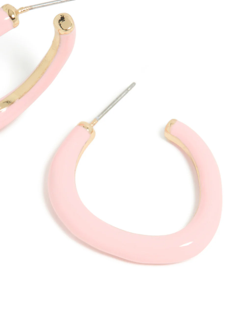 Gold Pink Enamel Irregular Hoop Earrings - Image 5