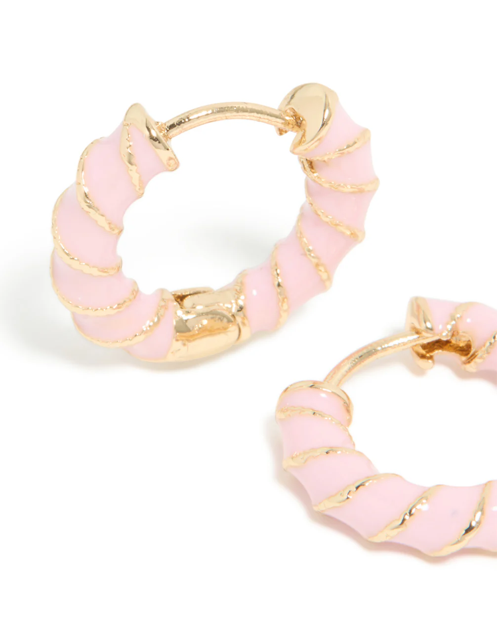 Gold Pink Enamel Small Twisted Hoop Earrings - Image 3