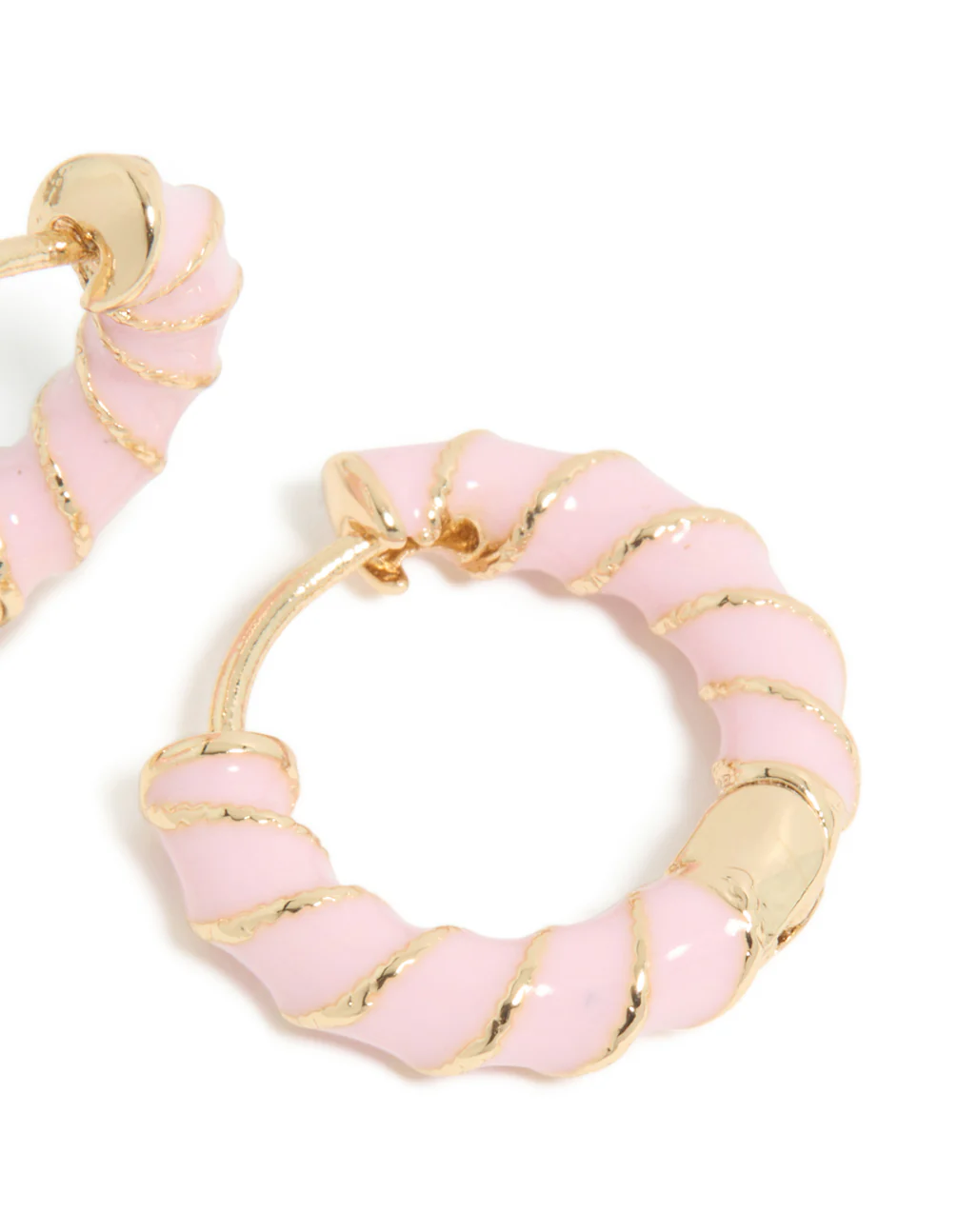 Gold Pink Enamel Small Twisted Hoop Earrings - Image 4