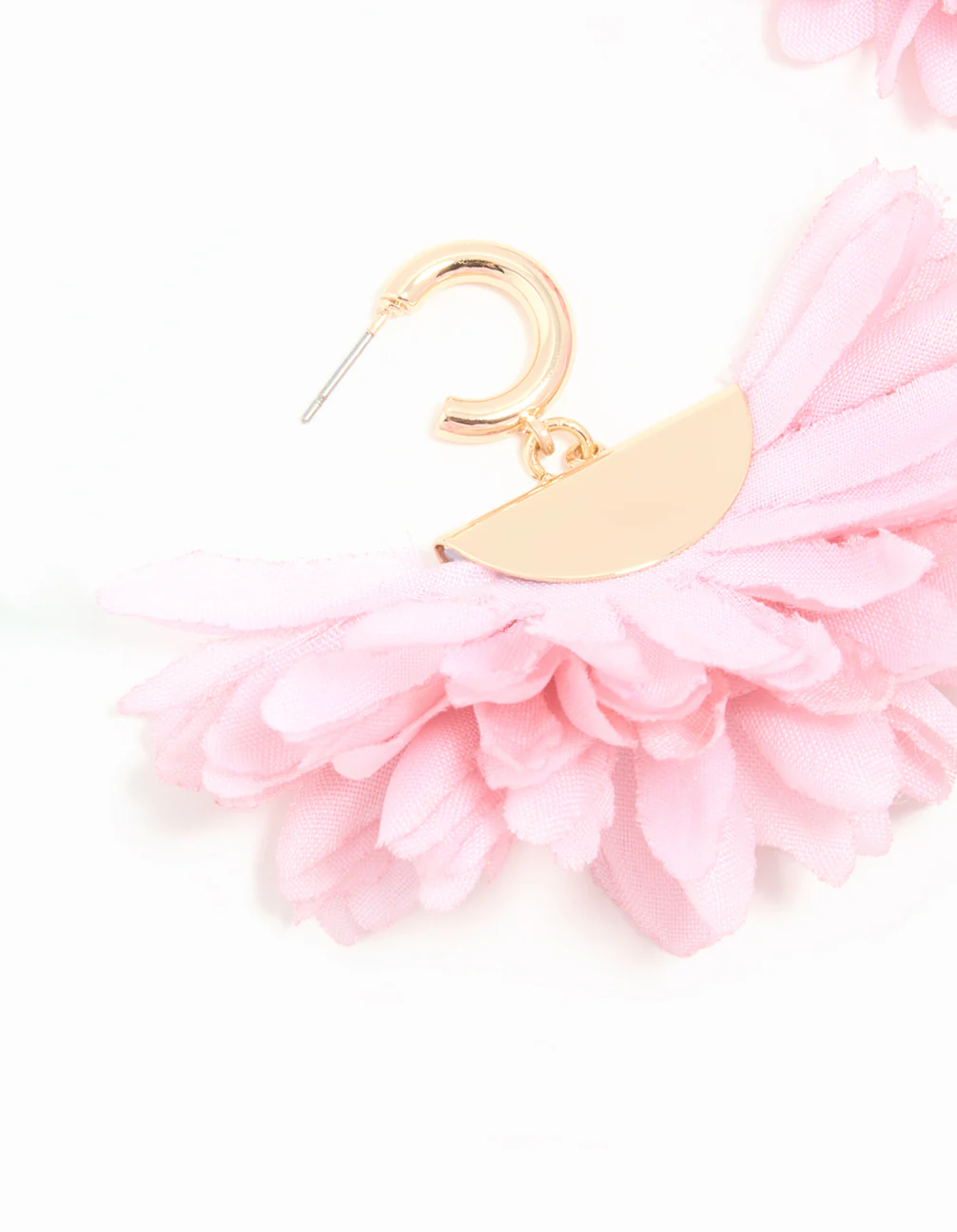 Gold Pink Fabric Large Petal Huggie Earrings - Image 4