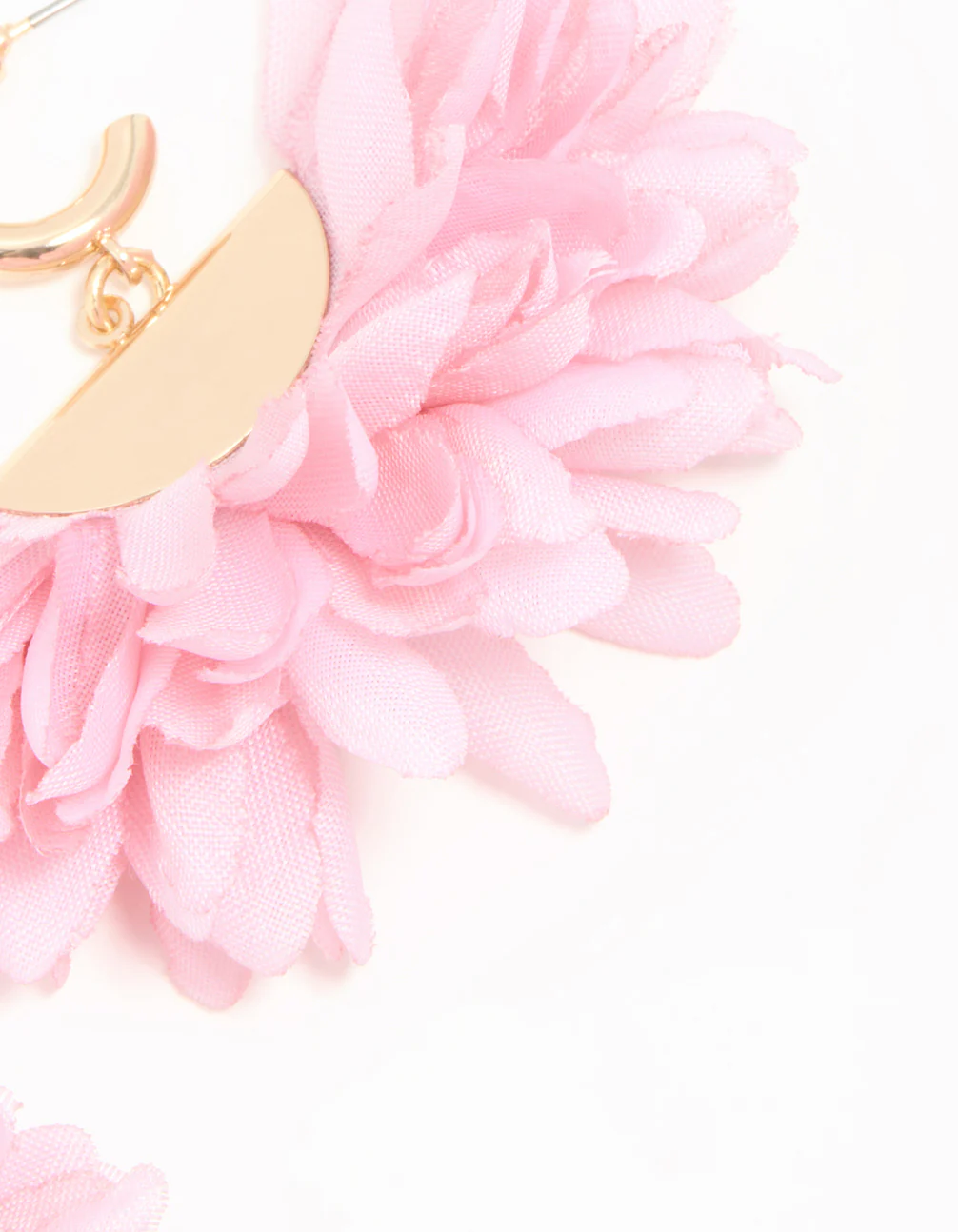 Gold Pink Fabric Large Petal Huggie Earrings - Image 5