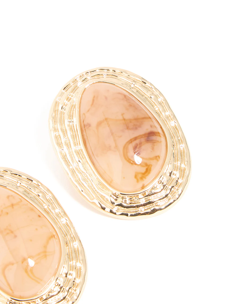 Gold Pink Marbles Stone Textured Oval Stud Earrings - Image 3