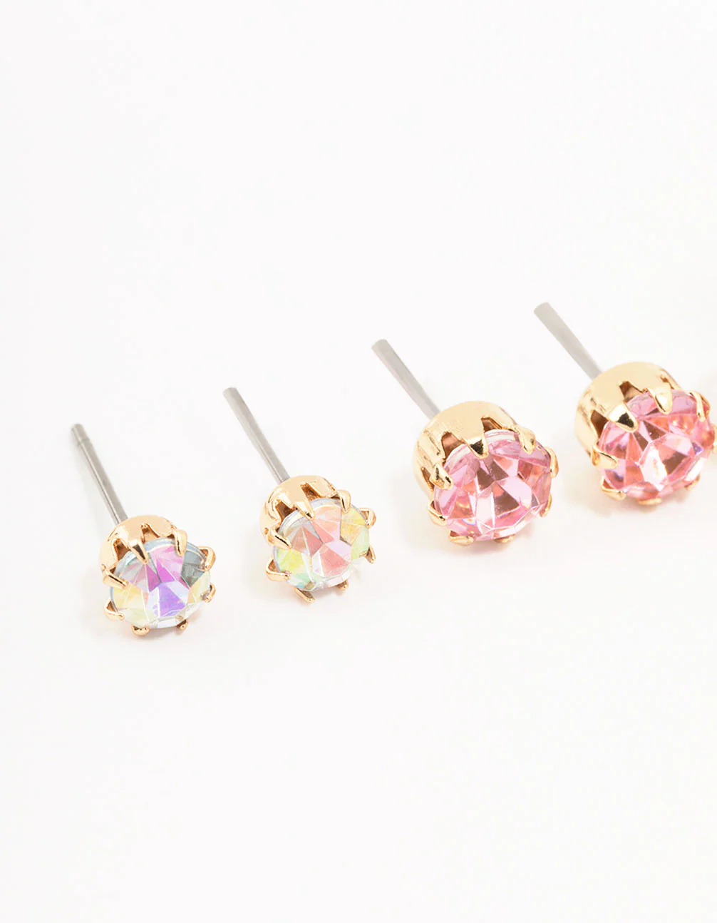 Gold Pink Diamante Stud Earrings 3-Pack - Image 2