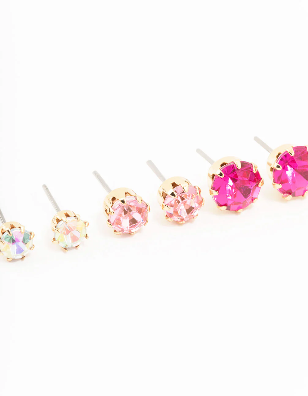 Gold Pink Diamante Stud Earrings 3-Pack - Image 3