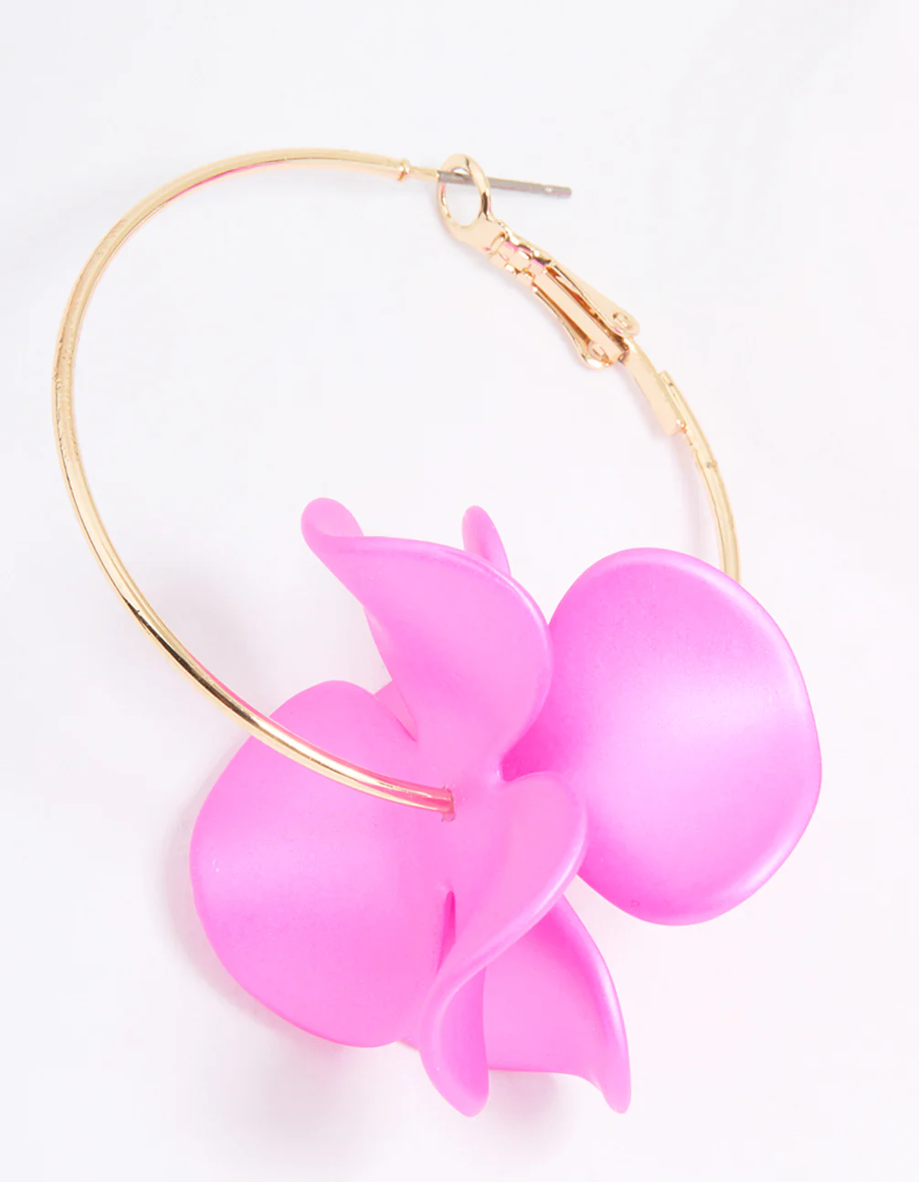 Gold Pink Pearlised Flower Hoop Earrings - Image 2