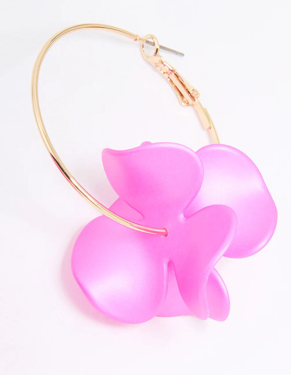 Gold Pink Pearlised Flower Hoop Earrings - Image 3