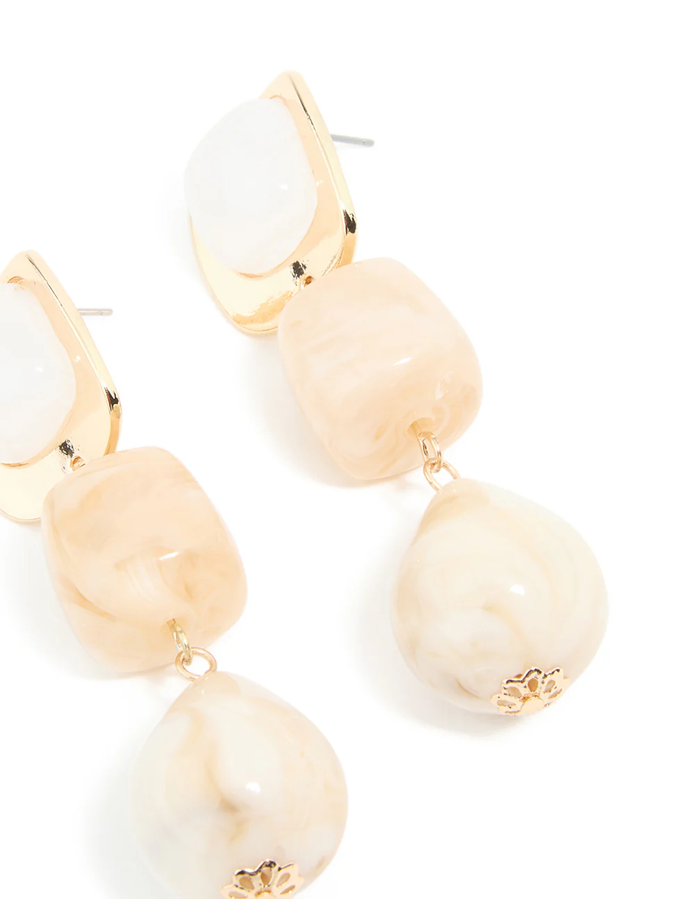 Gold Pink & White Beaded Square Drop Earrings - Image 3