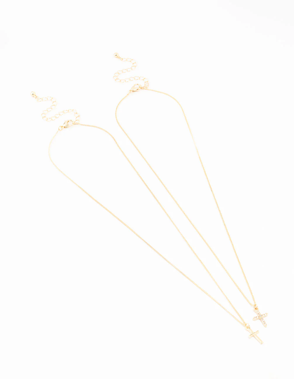 Gold Plain & Diamante Cross Necklace 2-Pack - Image 2