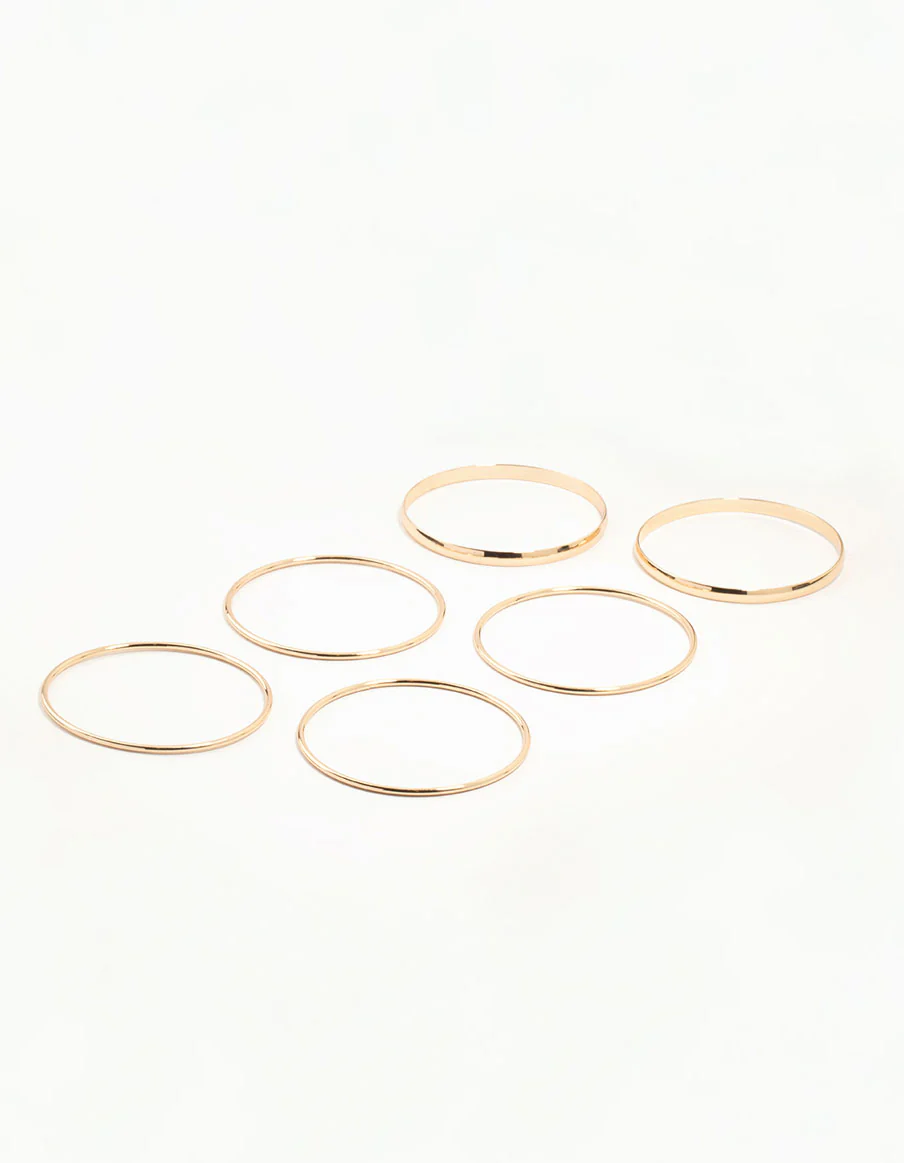 Gold Plain Mixed Width Bangles 5-Pack