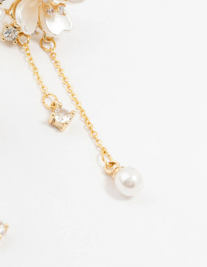 Gold Plated Acrylic Flower Pearl Drop Earrings - Image 3