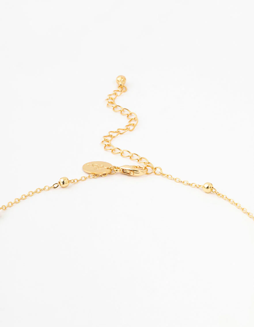 Gold Plated Alternating Pearl & Ball Y Necklace - Image 3