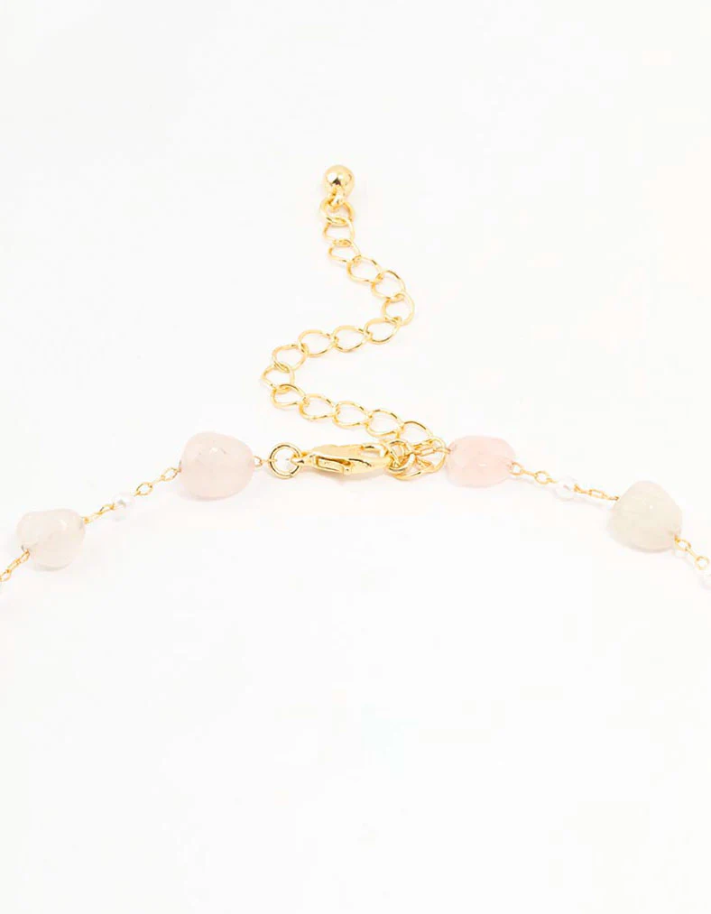 Gold Plated Alternating Semi Precious & Pearl Necklace - Image 3