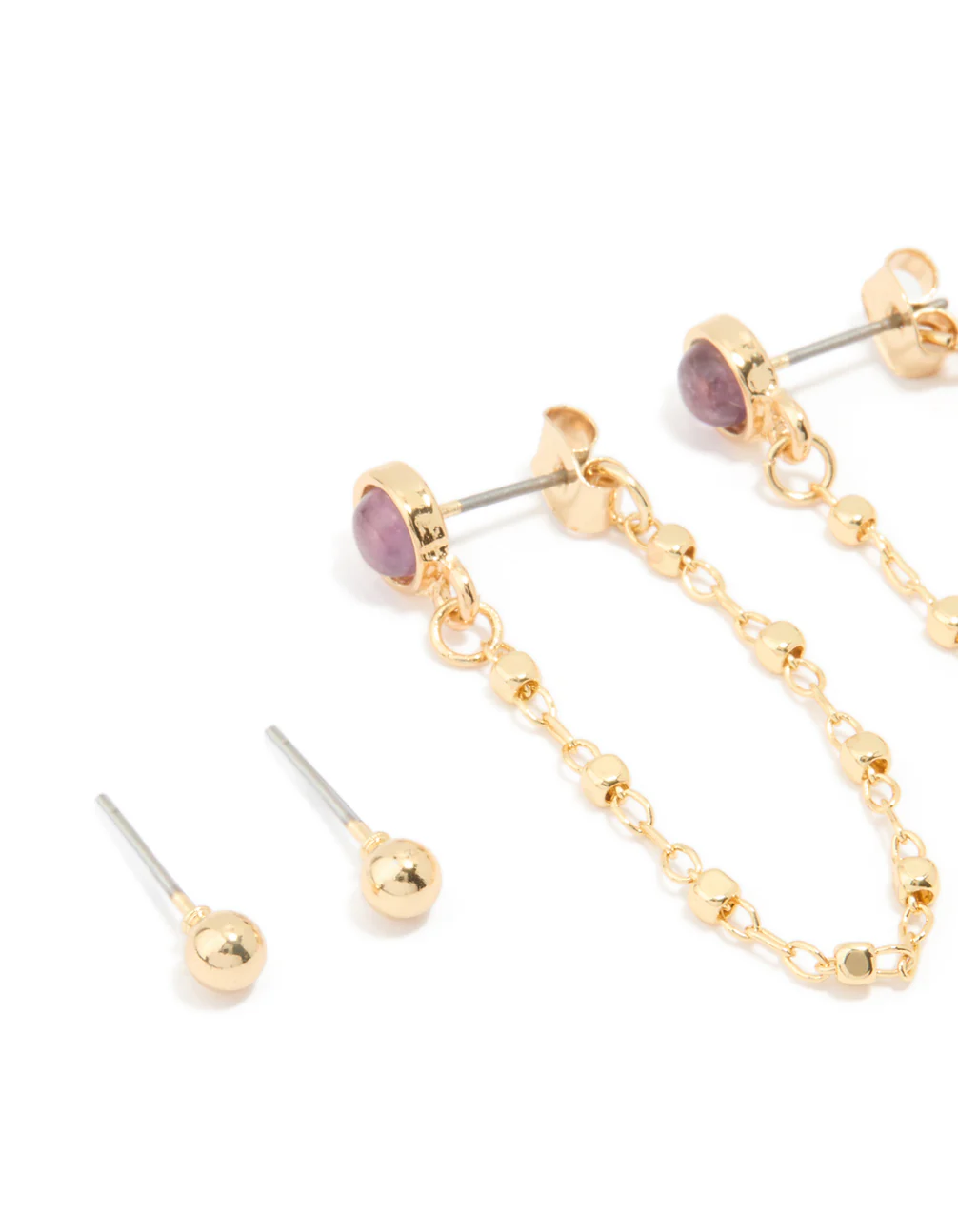 Gold Plated Amethyst Chain & Huggie Earrings 4-Pack - Image 2