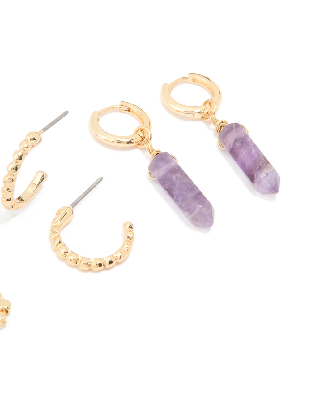 Gold Plated Amethyst Chain & Huggie Earrings 4-Pack - Image 3