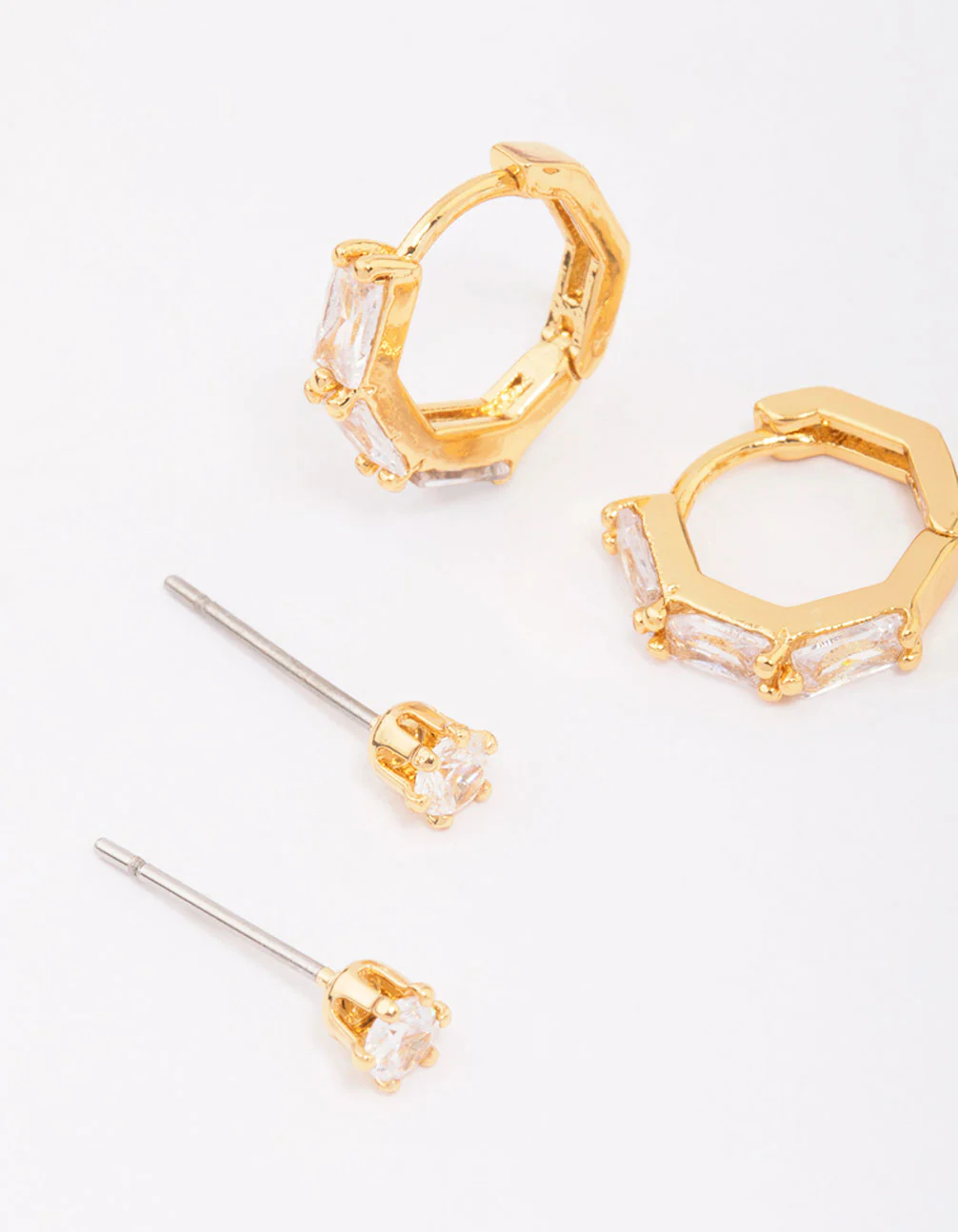 Gold Plated Brass Baguette Gold Ball Earring 6-Pack - Image 2