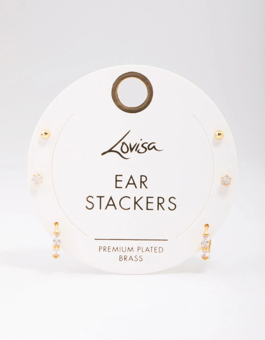 Gold Plated Brass Baguette Gold Ball Earring 6-Pack - Image 3